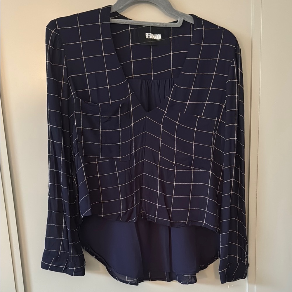 Reformation Blue Asymmetrical Relaxed Blouse
